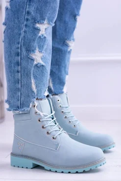 Damskie Trapery Ocieplane Timberki Błękitne Oxford