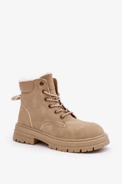 Damskie Trapery Ocieplane Futerkiem Beżowe Fenan