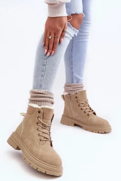 Damskie Trapery Ocieplane Futerkiem Beżowe Fenan