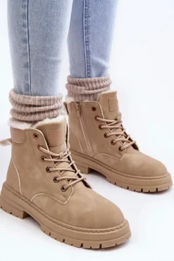 Damskie Trapery Ocieplane Futerkiem Beżowe Fenan