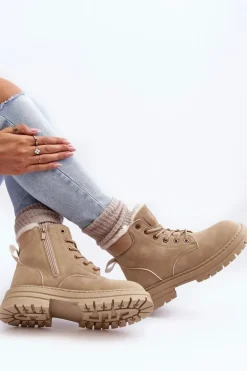 Damskie Trapery Ocieplane Futerkiem Beżowe Fenan