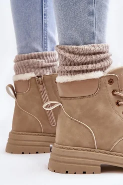 Damskie Trapery Ocieplane Futerkiem Beżowe Fenan