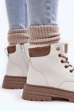 Damskie Trapery Ocieplane Futerkiem Białe Fenan