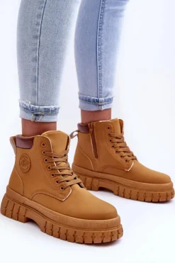 Damskie Trapery Skórzane Na Platformie Brązowe Calys