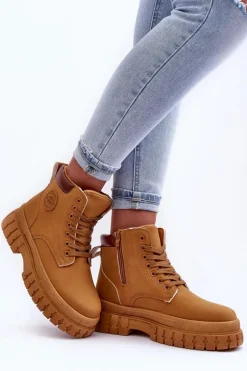 Damskie Trapery Skórzane Na Platformie Brązowe Calys