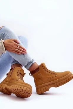 Damskie Trapery Skórzane Na Platformie Brązowe Calys