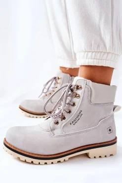 Damskie Trapery Timberki Z Ociepleniem Jasno Szare Tiempo