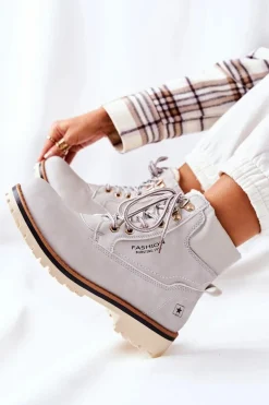 Damskie Trapery Timberki Z Ociepleniem Jasno Szare Tiempo