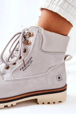 Damskie Trapery Timberki Z Ociepleniem Jasno Szare Tiempo