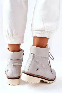 Damskie Trapery Timberki Z Ociepleniem Jasno Szare Tiempo