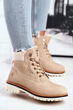 Damskie trapery timberki z ociepleniem beżowe Tiempo