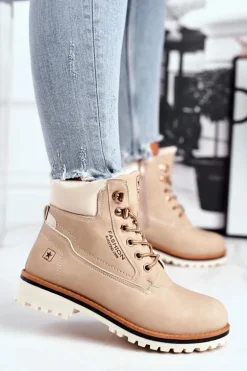 Damskie trapery timberki z ociepleniem beżowe Tiempo