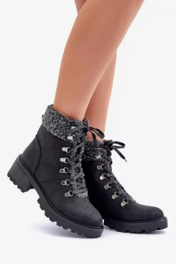 Damskie Trapery Z Kożuszkiem Na Niskim Obcasie Czarne Brenneth