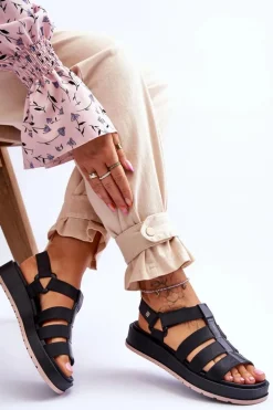 Damskie Wegańskie Sandały Na Rzepy ZAXY JJ285017 Czarne