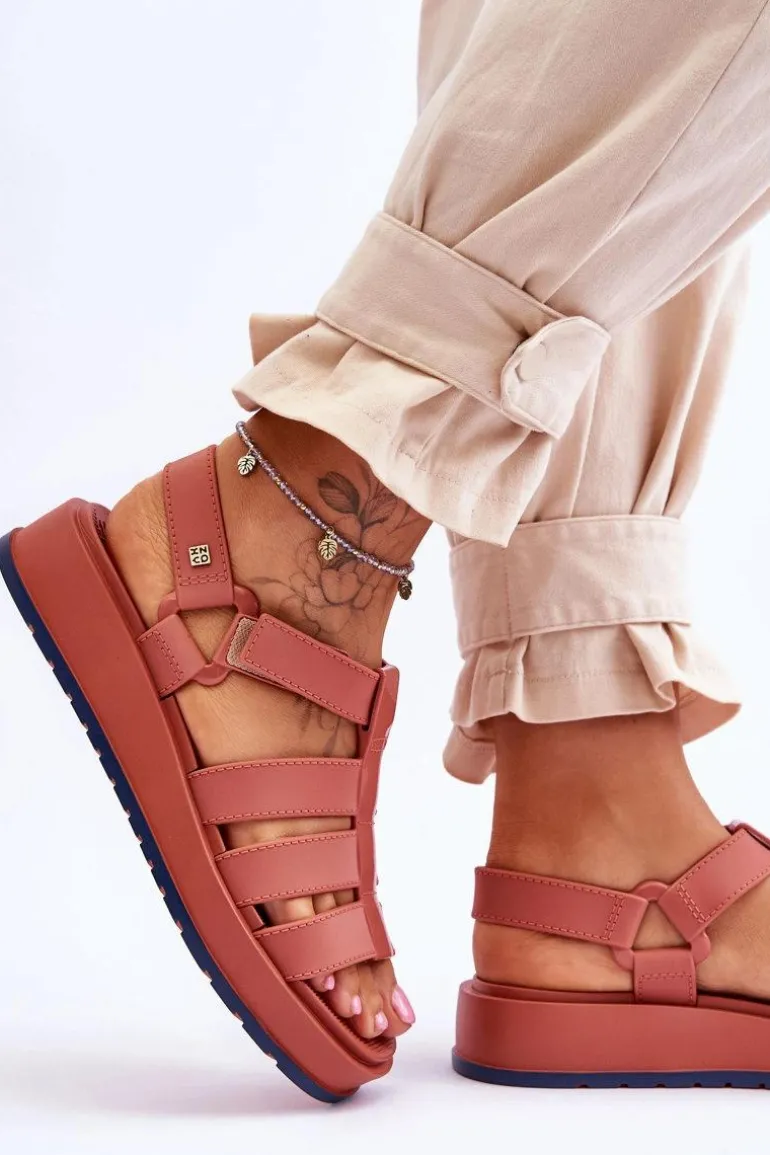 Damskie Wegańskie Sandały Na Rzepy ZAXY JJ285016 Brudny Róż