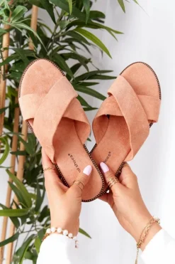 Damskie Welurowe Klapki Brzoskwiniowe Edesa