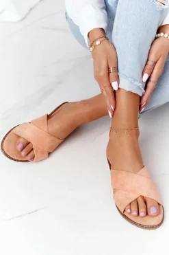 Damskie Welurowe Klapki Brzoskwiniowe Edesa