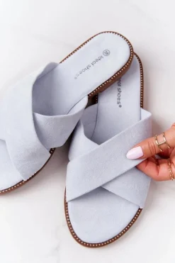 Damskie Welurowe Klapki Błękitne Edesa