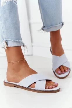 Damskie Welurowe Klapki Błękitne Edesa