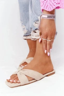 Damskie Welurowe Klapki Beżowe Vanilla Sky