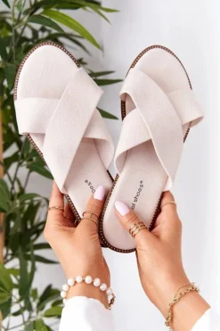 Damskie Welurowe Klapki Beżowe Edesa