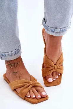 Damskie Welurowe Klapki Camel Vanilla Sky