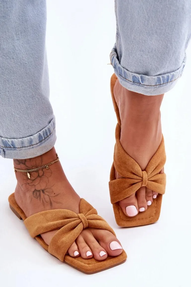 Damskie Welurowe Klapki Camel Vanilla Sky