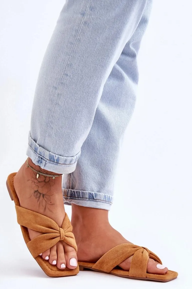 Damskie Welurowe Klapki Camel Vanilla Sky