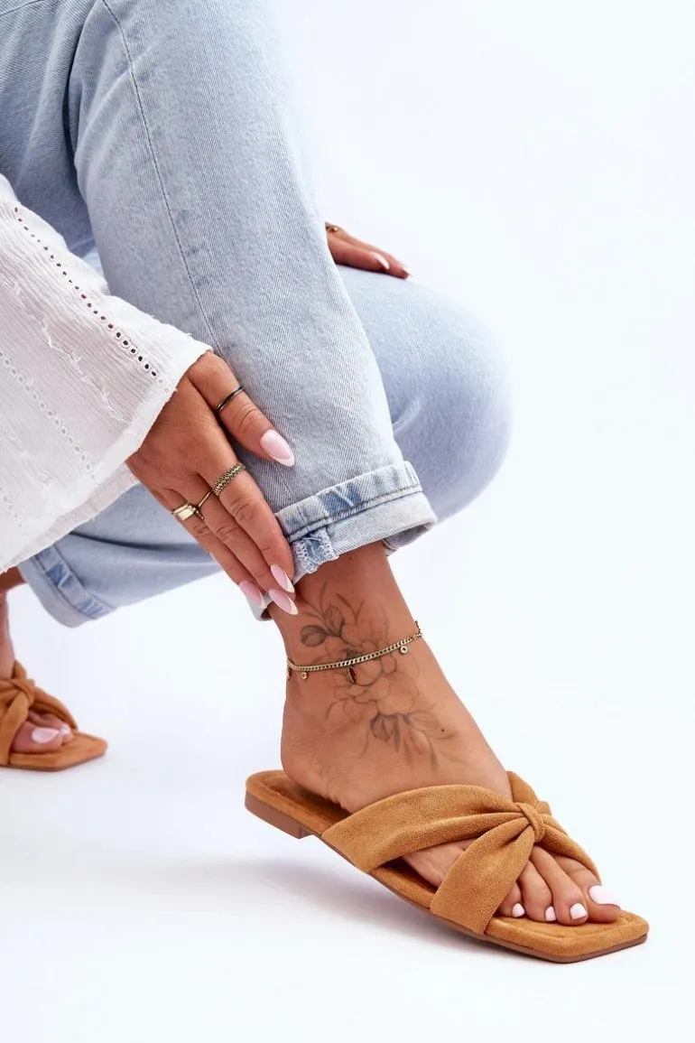 Damskie Welurowe Klapki Camel Vanilla Sky