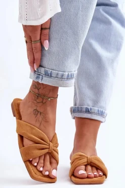 Damskie Welurowe Klapki Camel Vanilla Sky