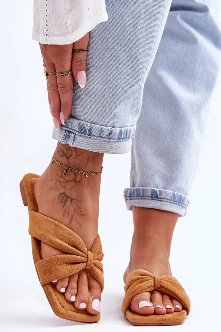 Damskie Welurowe Klapki Camel Vanilla Sky