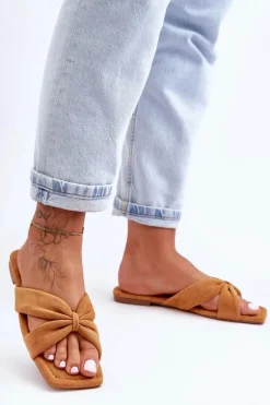 Damskie Welurowe Klapki Camel Vanilla Sky