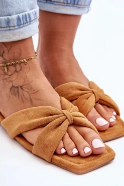 Damskie Welurowe Klapki Camel Vanilla Sky