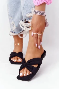 Damskie Welurowe Klapki Czarne Vanilla Sky