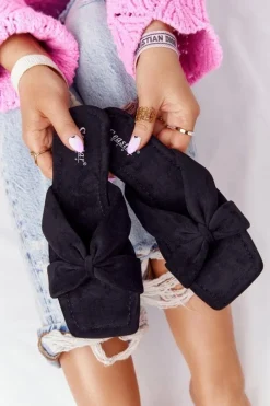 Damskie Welurowe Klapki Czarne Vanilla Sky