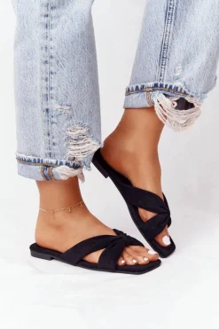 Damskie Welurowe Klapki Czarne Vanilla Sky