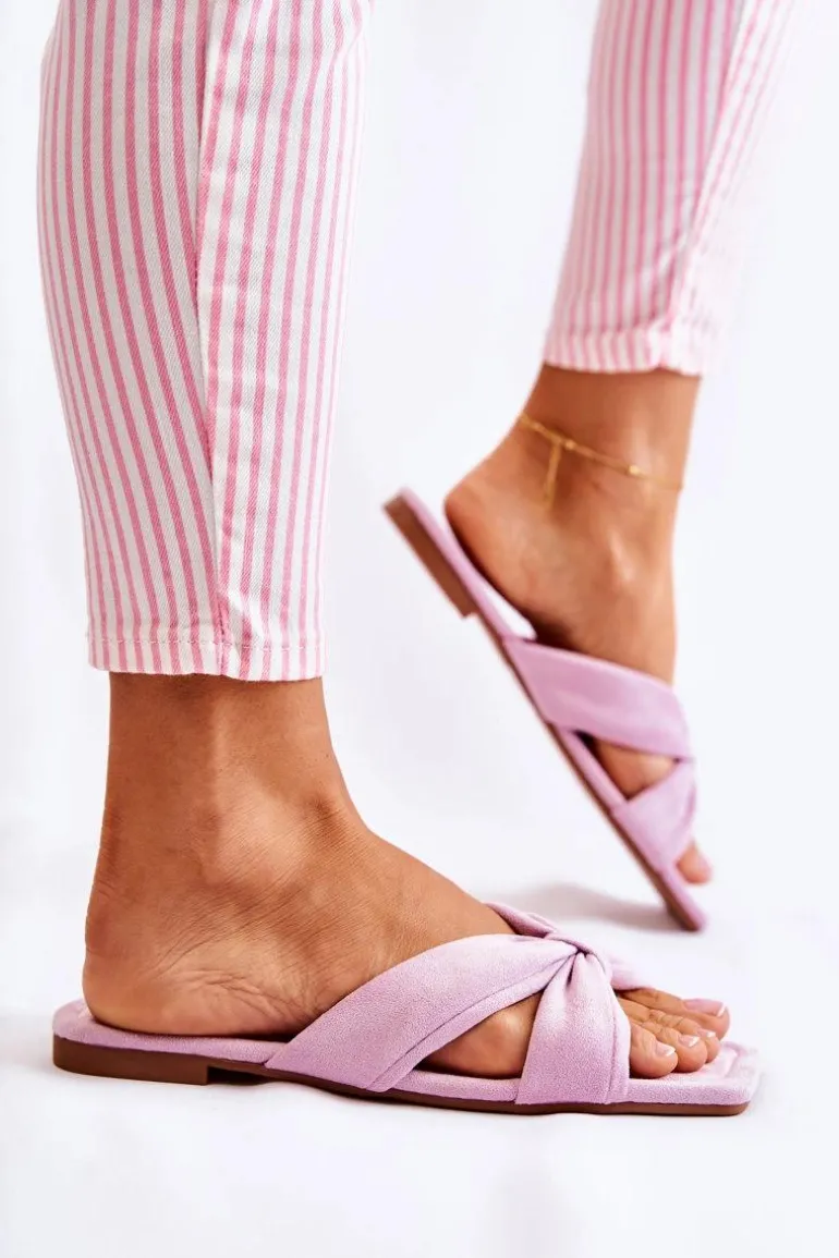 Damskie Welurowe Klapki Jasnofioletowe Vanilla Sky