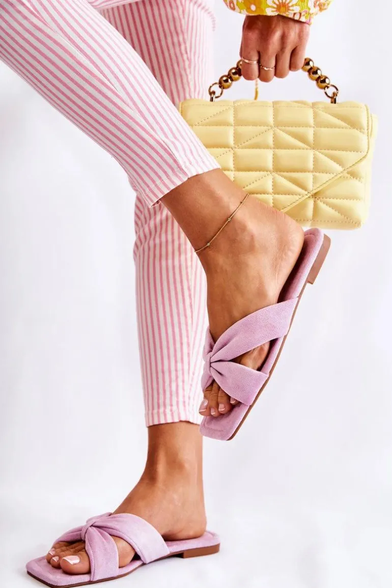 Damskie Welurowe Klapki Jasnofioletowe Vanilla Sky