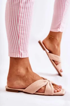 Damskie Welurowe Klapki Jasnoróżowe Vanilla Sky