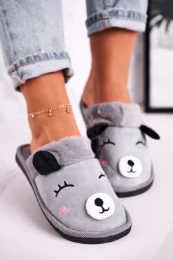 Damskie Welurowe Papcie Z Lamą Szare Ruddy