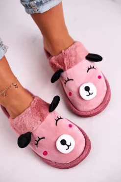 Damskie Welurowe Papcie Z Lamą Różowe Ruddy