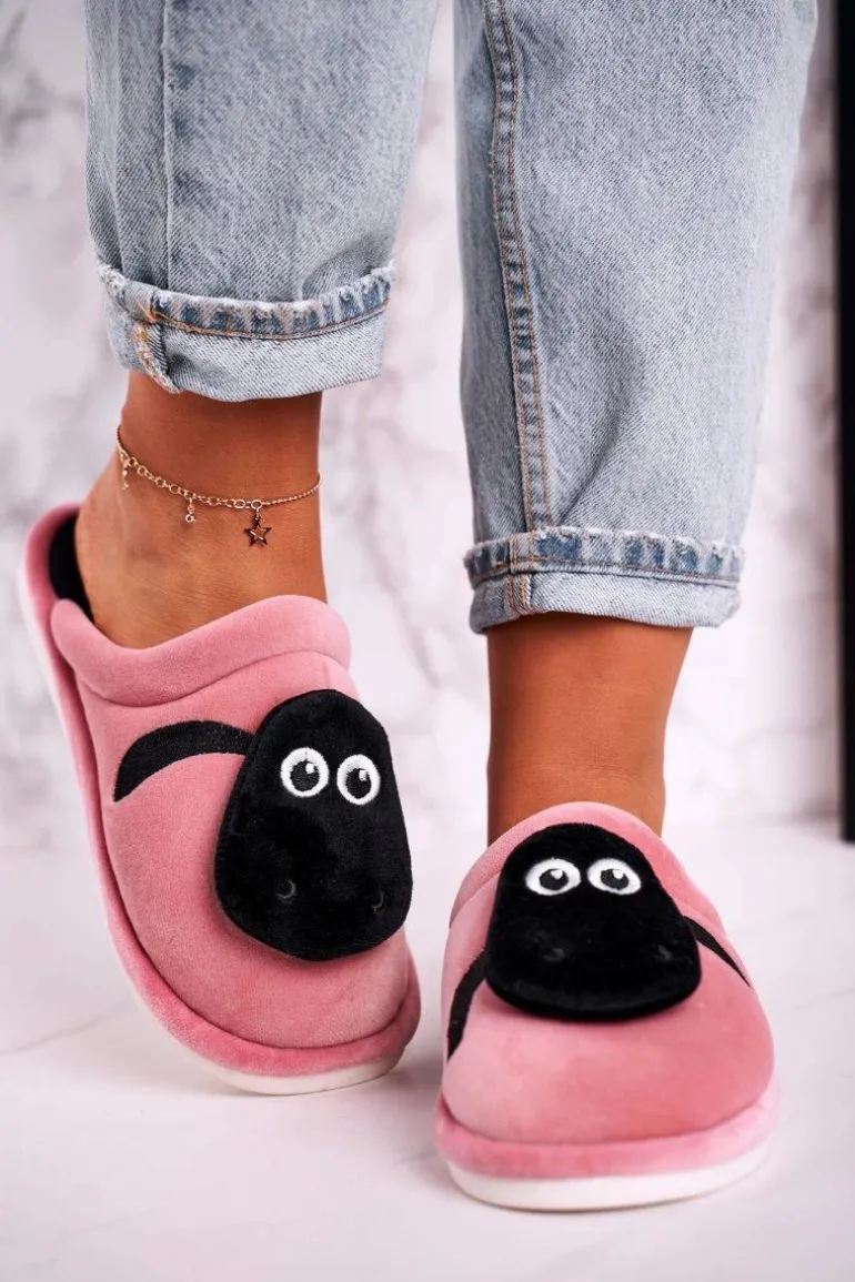 Damskie Welurowe Papcie Z Owieczką Pudrowy Róż Charlie