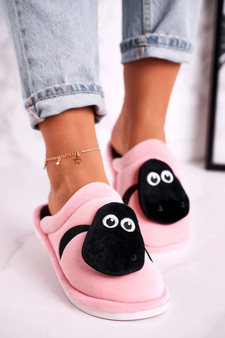 Damskie Welurowe Papcie Z Owieczką Różowe Charlie