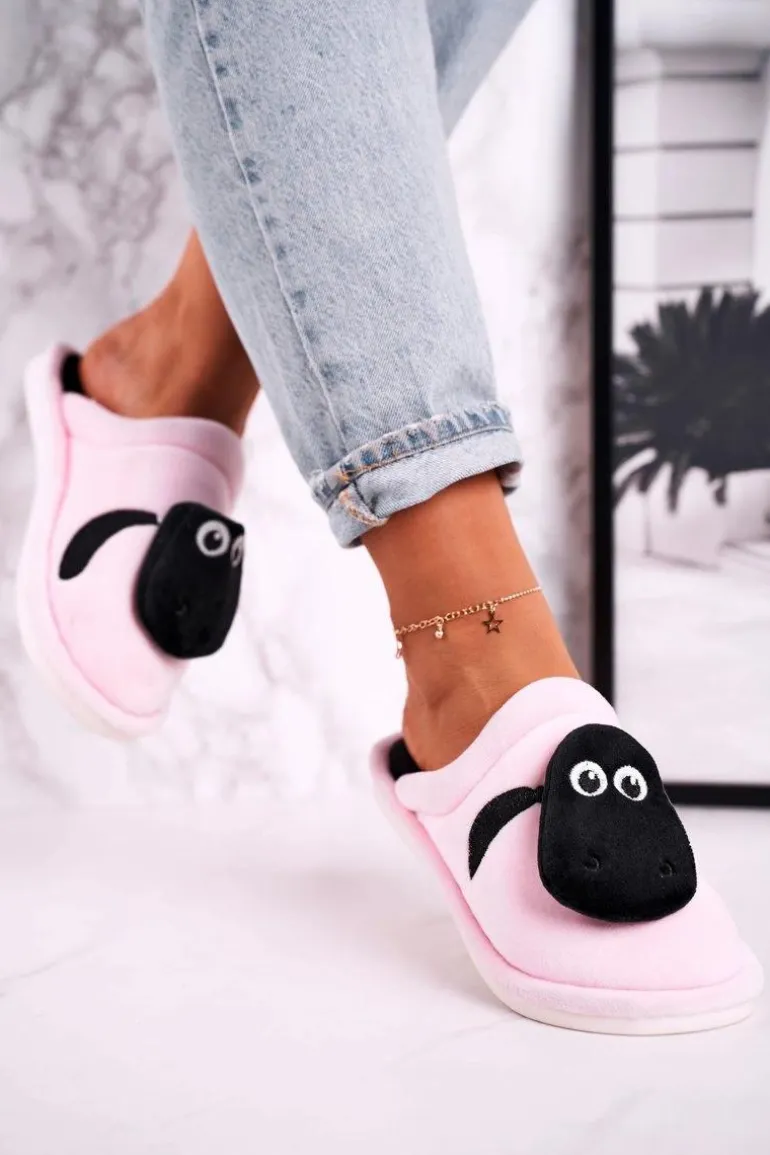 Damskie Welurowe Papcie Z Owieczką Jasno Różowe Charlie