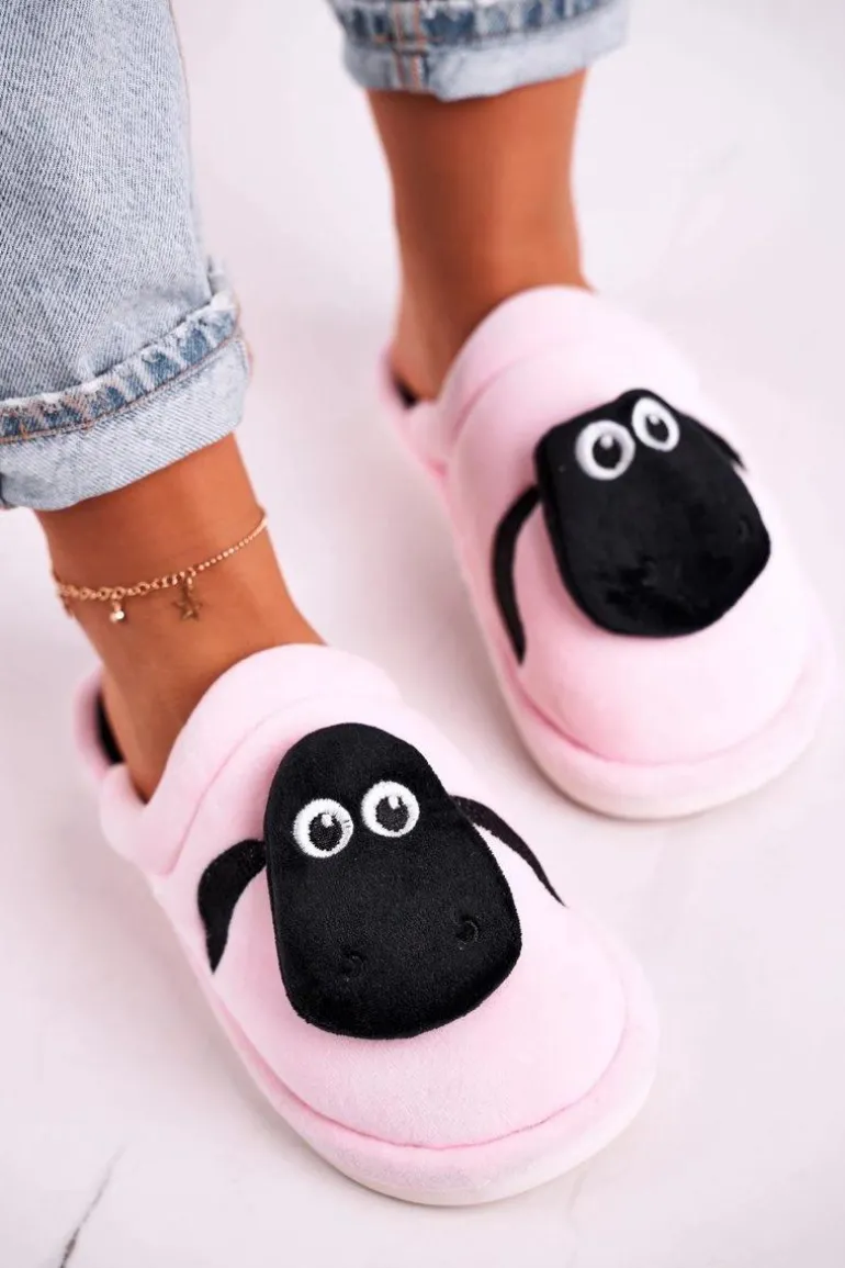 Damskie Welurowe Papcie Z Owieczką Jasno Różowe Charlie