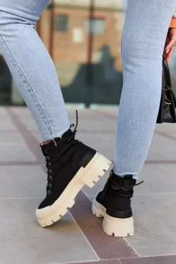 Damskie Wiosenne Botki Trapery Czarne Larina