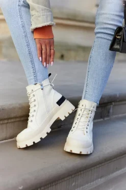 Damskie Wiosenne Botki Trapery Jasnobeżowe Larina