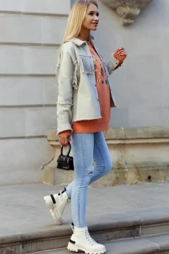 Damskie Wiosenne Botki Trapery Jasnobeżowe Larina