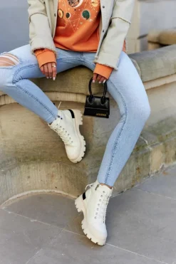 Damskie Wiosenne Botki Trapery Jasnobeżowe Larina