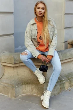 Damskie Wiosenne Botki Trapery Jasnobeżowe Larina